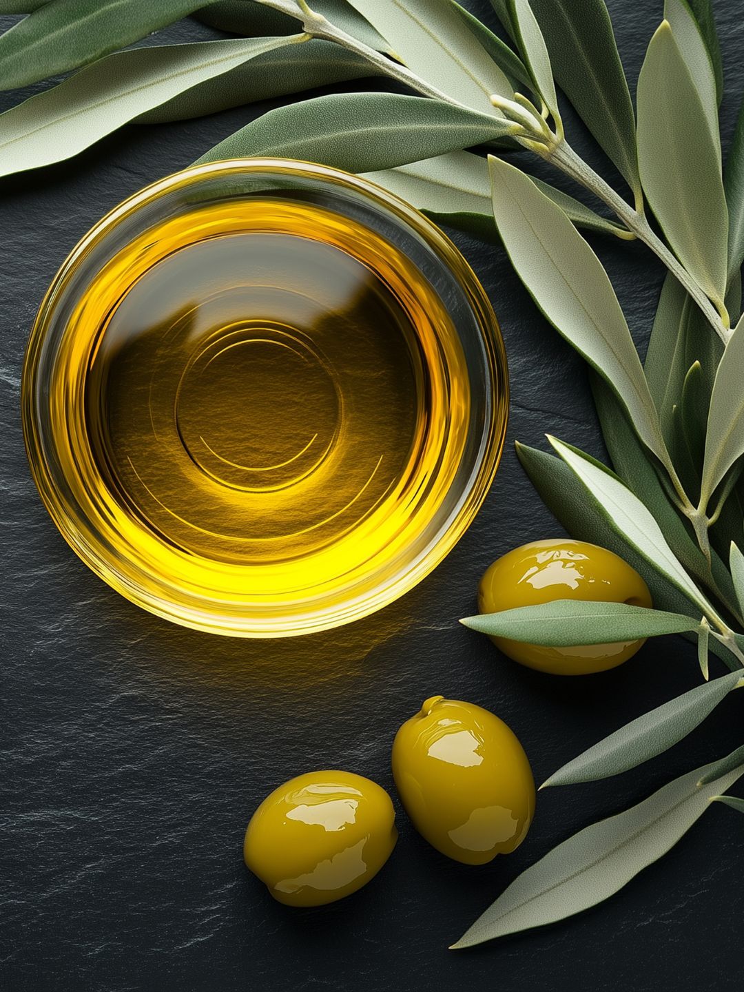 Plant-based squalane oil with olives and leaves, the deeply hydrating olive-derived oil in KALME TeQ Serum
