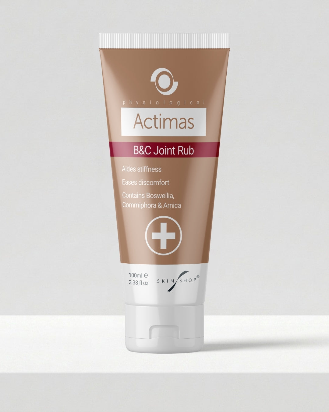 Front of the Actimas Boswellia & Commiphora 100ml joint rub, made with frankincense, myrrh and arnica
