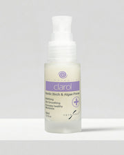 A bottle of Clarol Nordic Birch & Algae Primer for oily and acne-prone skin with a white pump dispenser, set against a neutral light gray background.