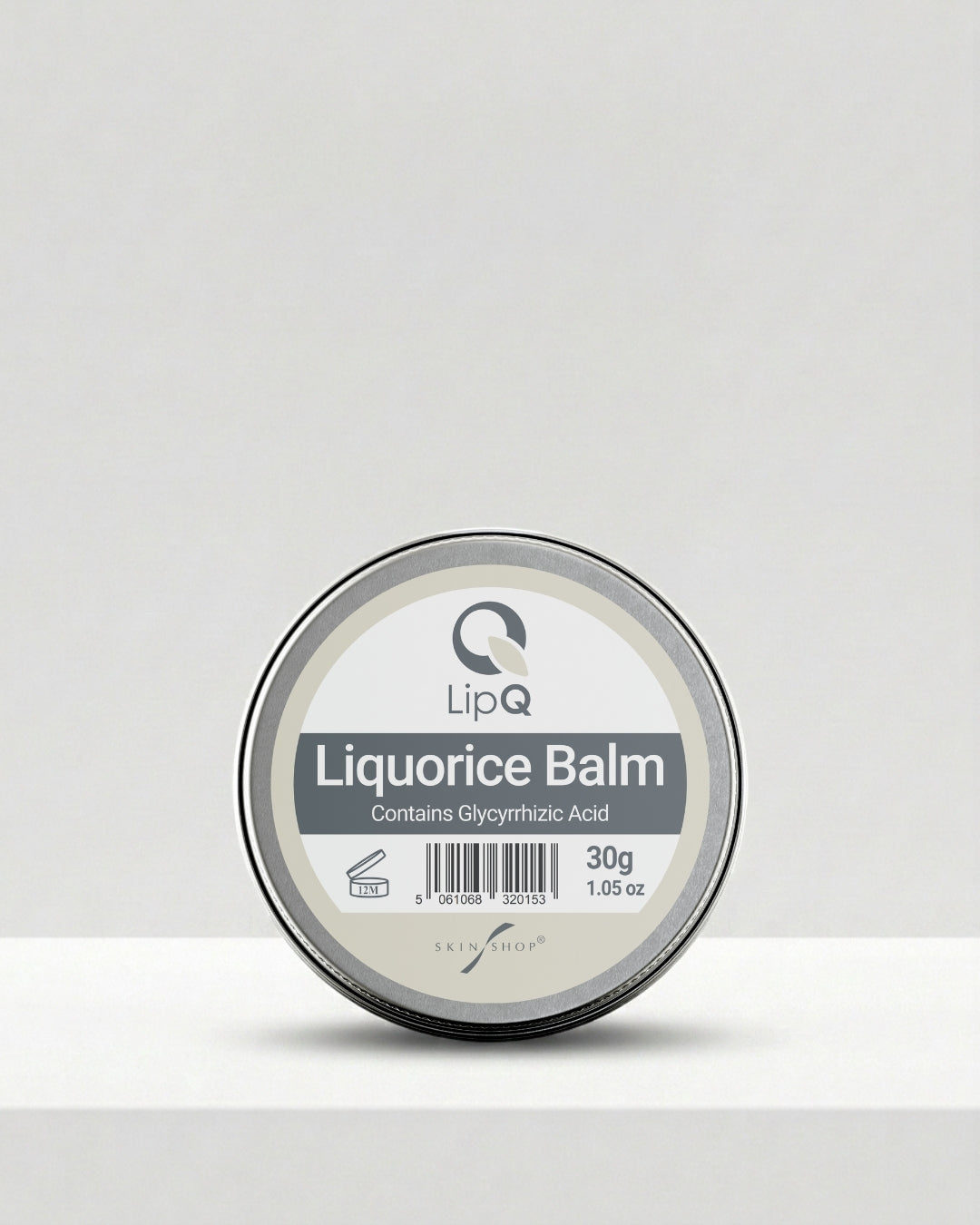 LipQ Liquorice Lip Balm 30g tin for cold sore-prone lips, with glycyrrhizic acid from liquorice