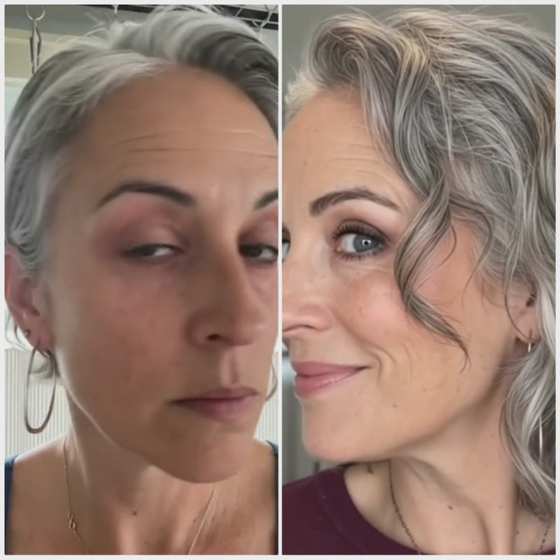Before and after using Hydrosil Dry Eye Gel: on the left, dry, tired, red-looking skin around the eyes; on the right, the skin around the eyes looks calmer and less red